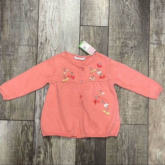 NWT Smile Brand Coral Baby Girl Button Up Sweater With Embroidery 12 months - Picture 1 of 10